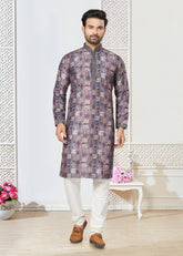 Contrasting indian aspiring Printed khakhi on jacquard silk Mens kurta for wedding and other occasion comes with pajama